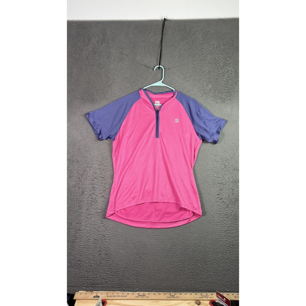 MEC‎ Shirt Womens XL Pink Purple Short Sleeve Slim Fit Cycling Jersey Pockets